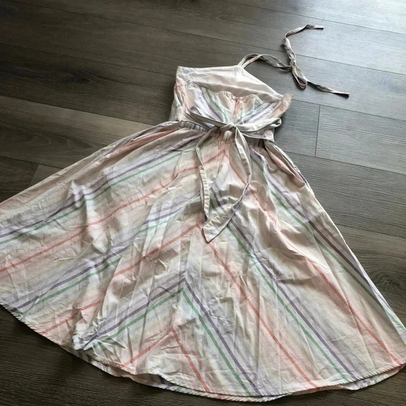 New York And Company Pastel Rainbow Stripe Halter Dress Size Small - Picture 14 of 14